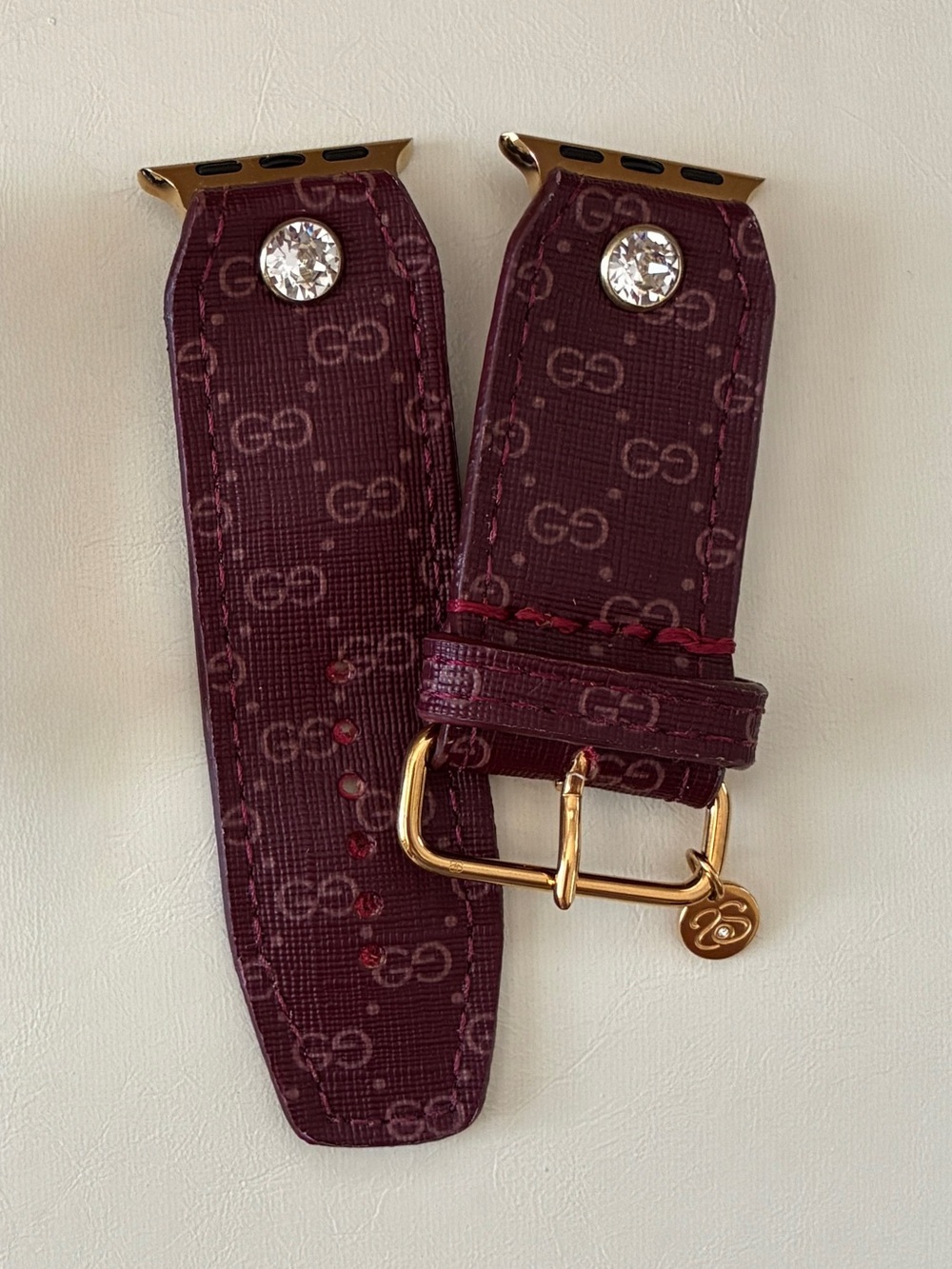 Spark*l Authentic Upcycled Micro GG Burgundy Sivella Apple Watch Band - Size 2